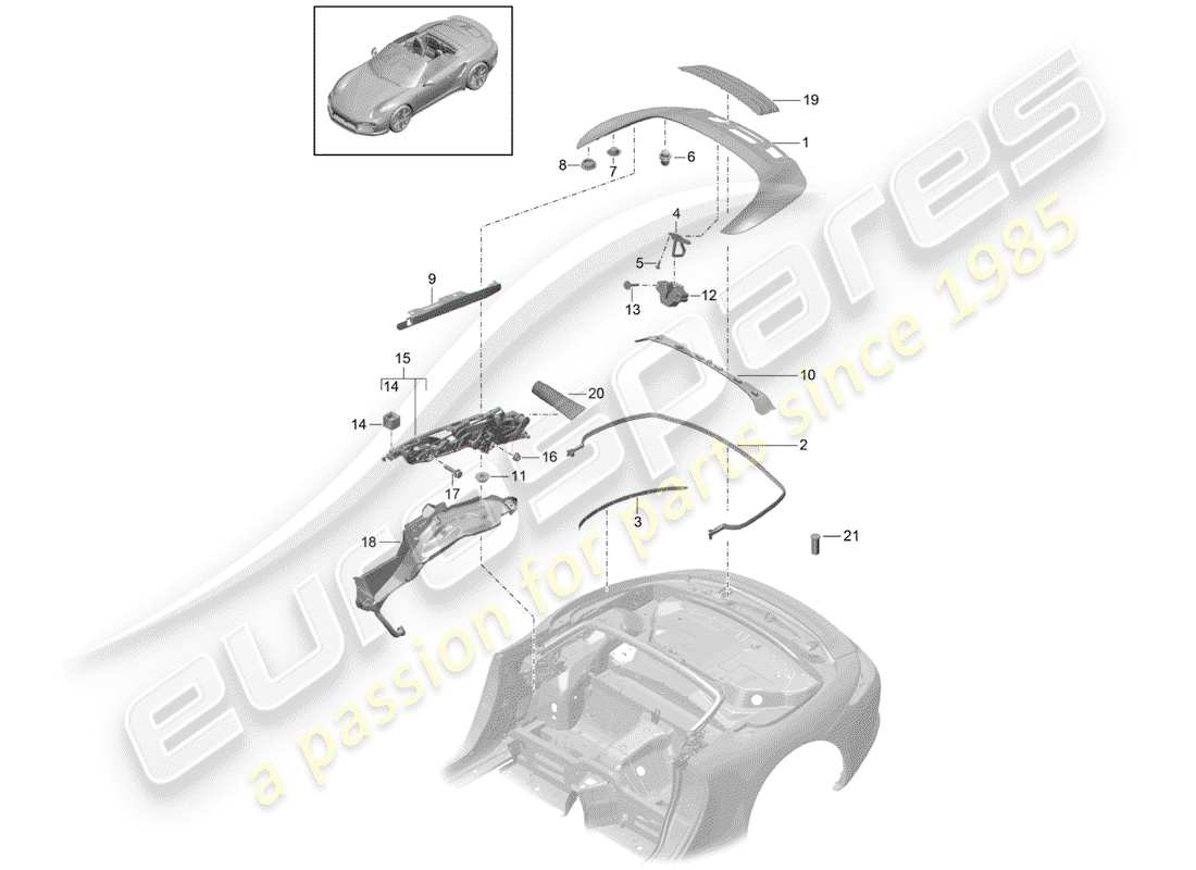 porsche 991 turbo (2020) ersatzteildiagramm für obere staubox