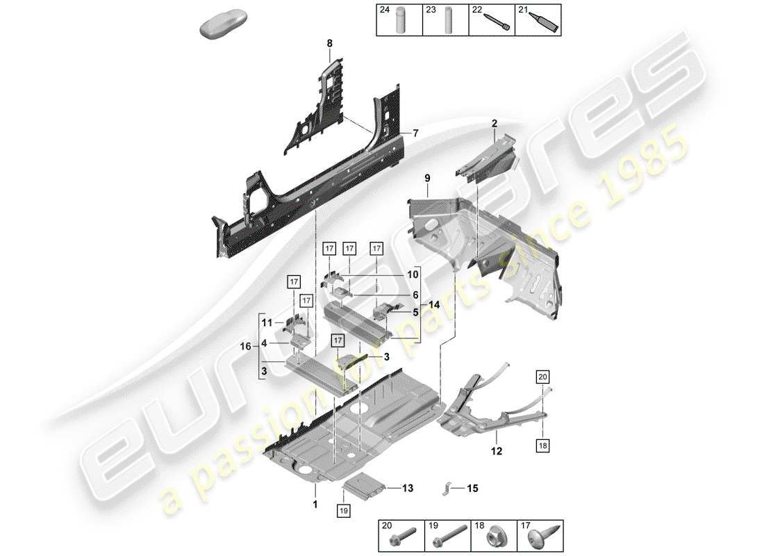 porsche 2020 (718 boxster spyder) bodenplatten ersatzteildiagramm
