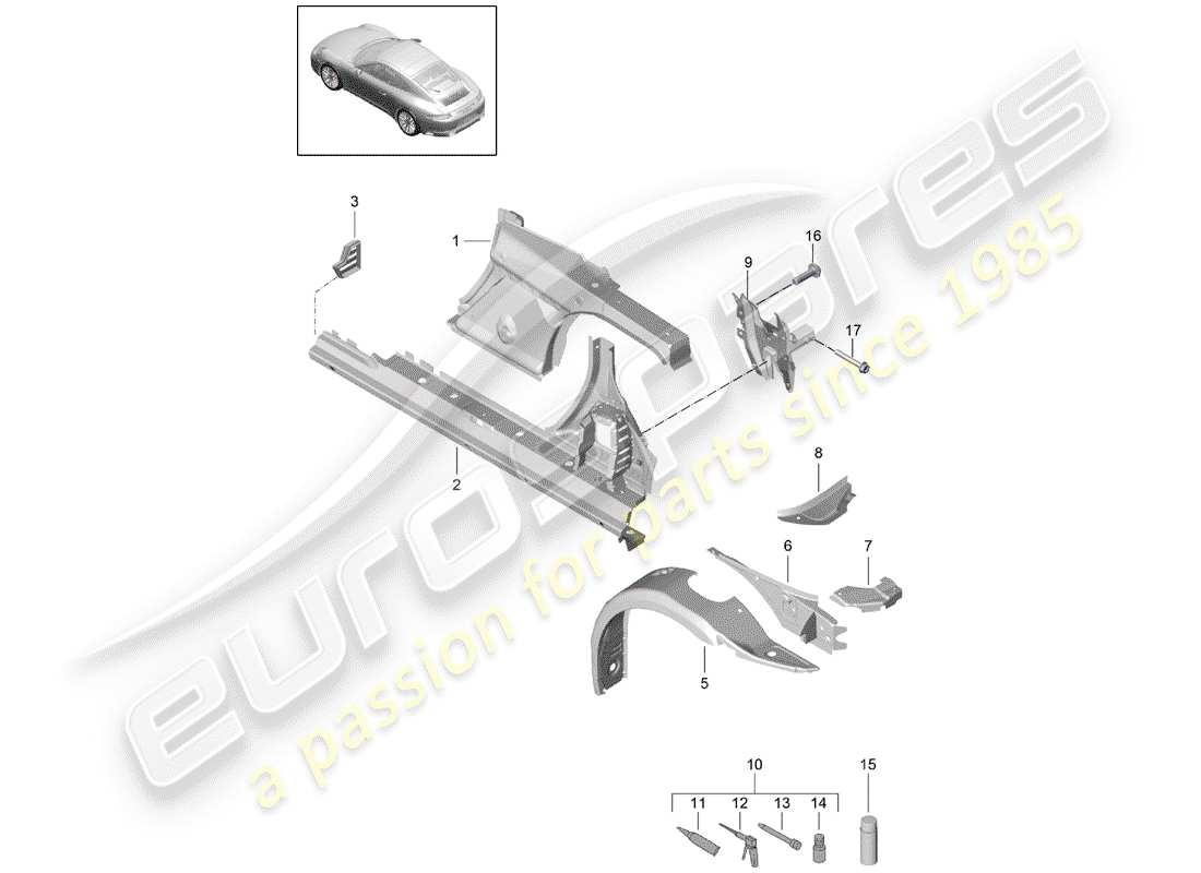 porsche 2019 (991-2) seitenwand teilediagramm