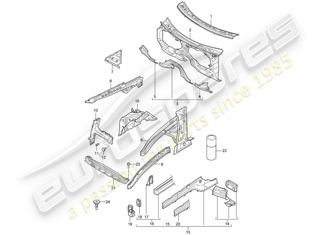 porsche 2003 (cayenne e1 9pa) front end teilediagramm