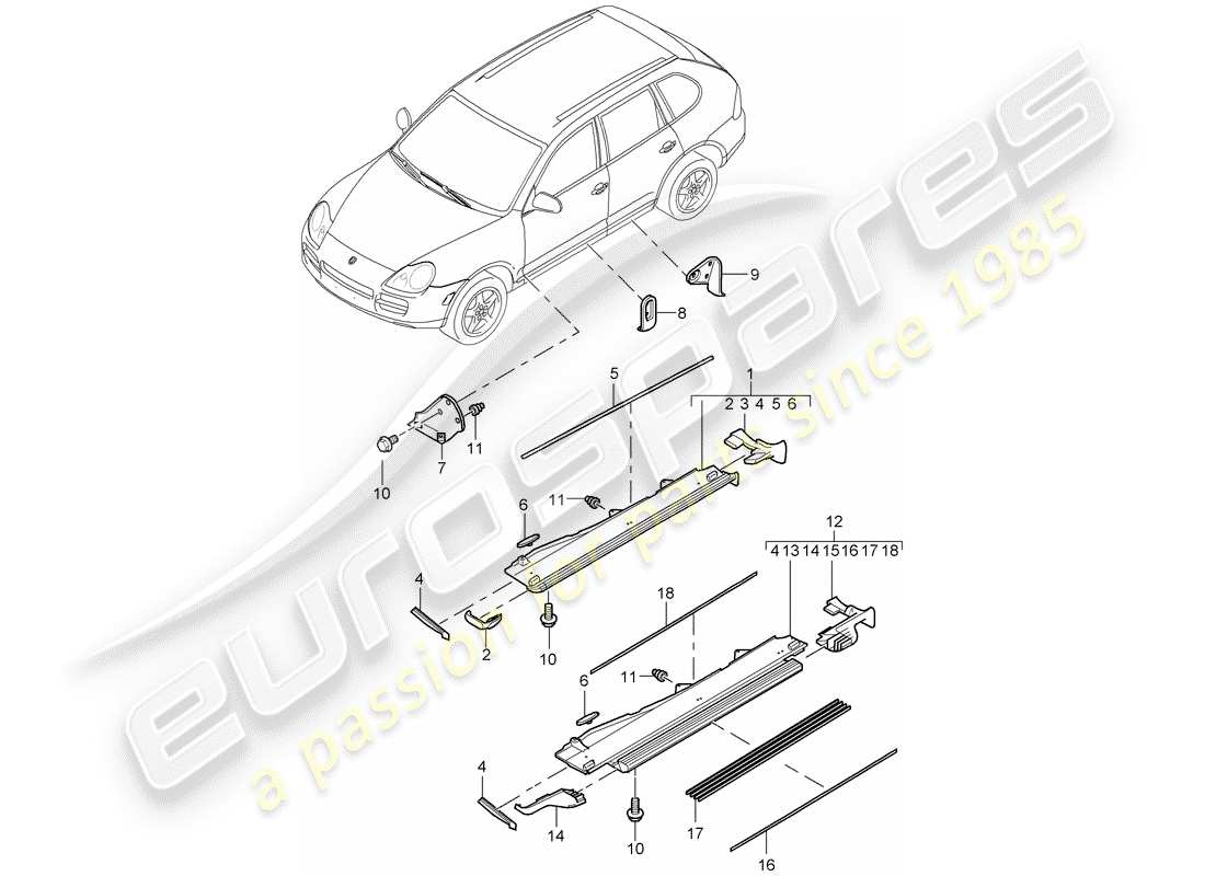 porsche 2003 (cayenne e1 9pa) trims-teilediagramm