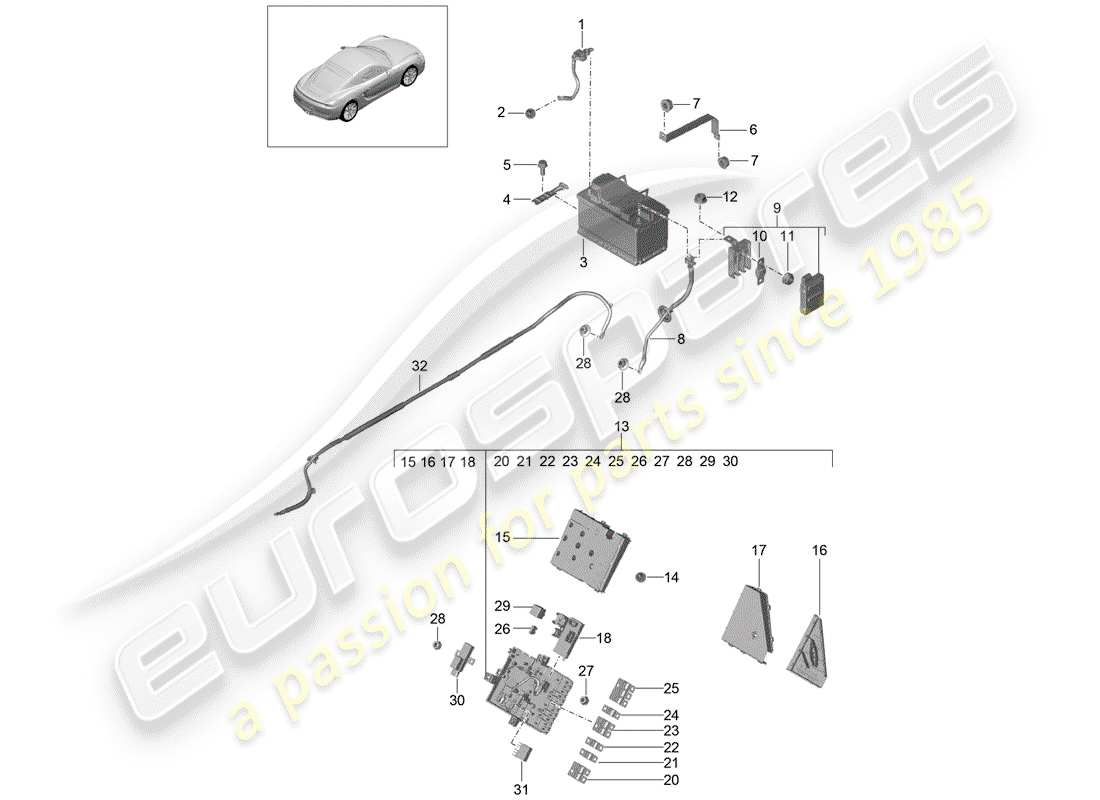 porsche 2015 (981 cayman) batterie teilediagramm