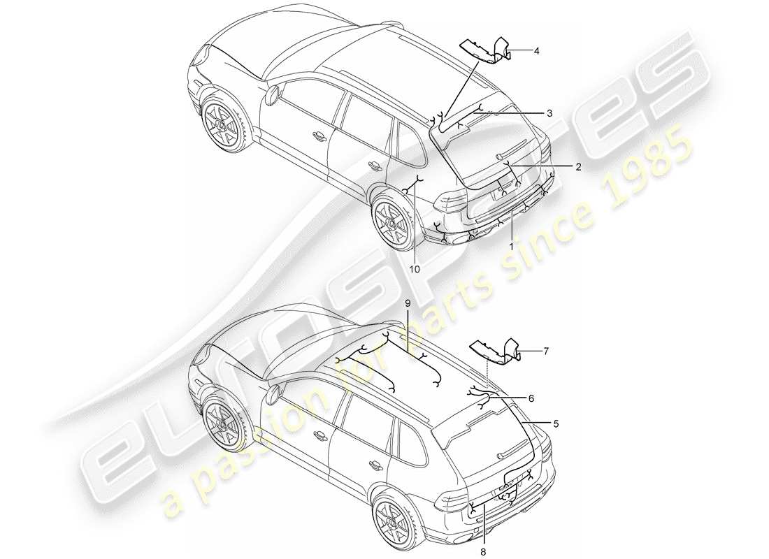 porsche 2008 (cayenne e1 9pa) kabelbäume ersatzteildiagramm
