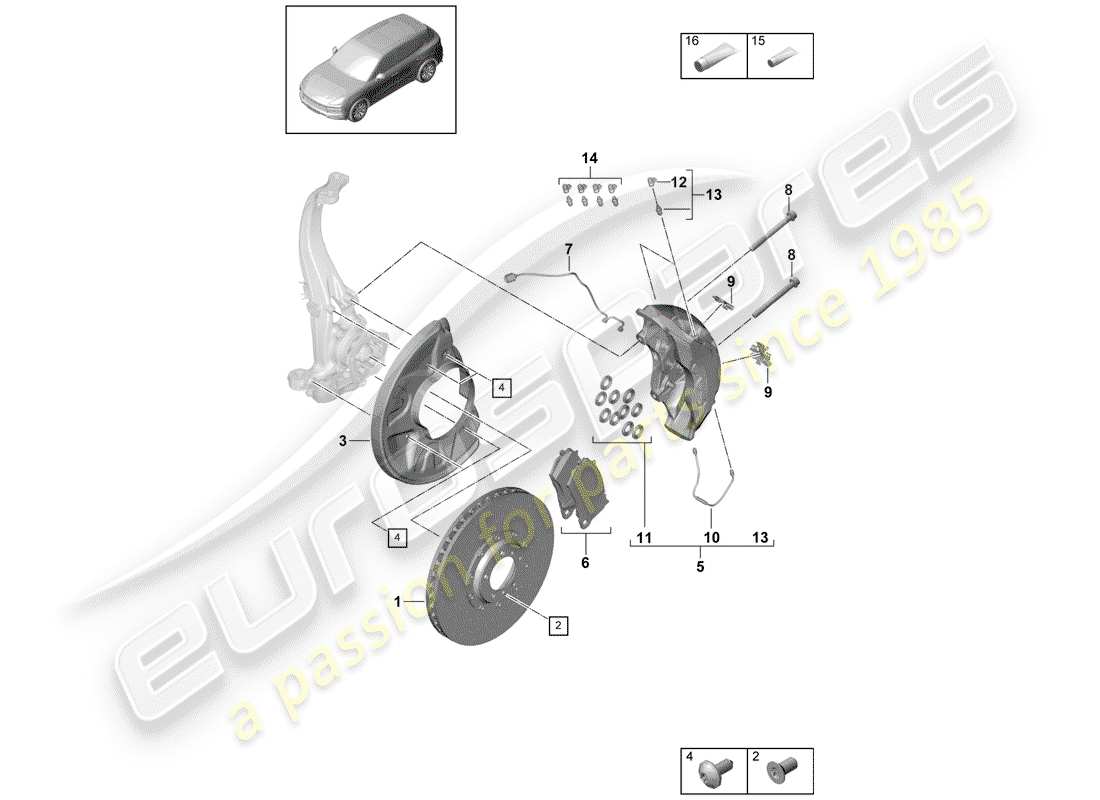 porsche 2018 (cayenne e3 9ya/9yb) scheibenbremsen ersatzteildiagramm