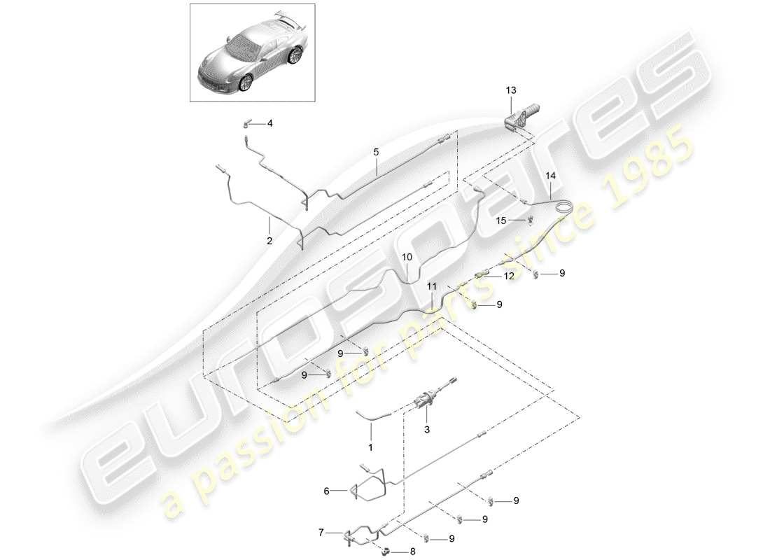 porsche 2019 (991-2 r/gt3/rs) hydraulische kupplung ersatzteildiagramm