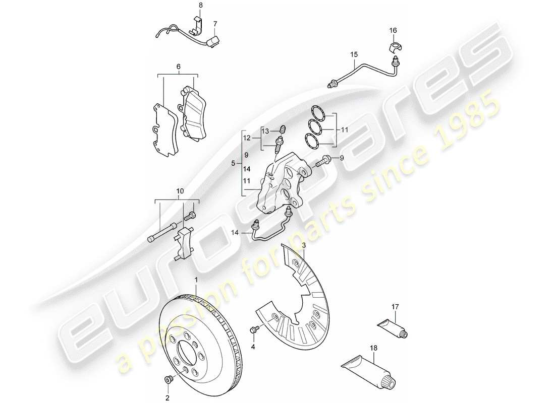 porsche 2003 (cayenne e1 9pa) scheibenbremsen ersatzteildiagramm