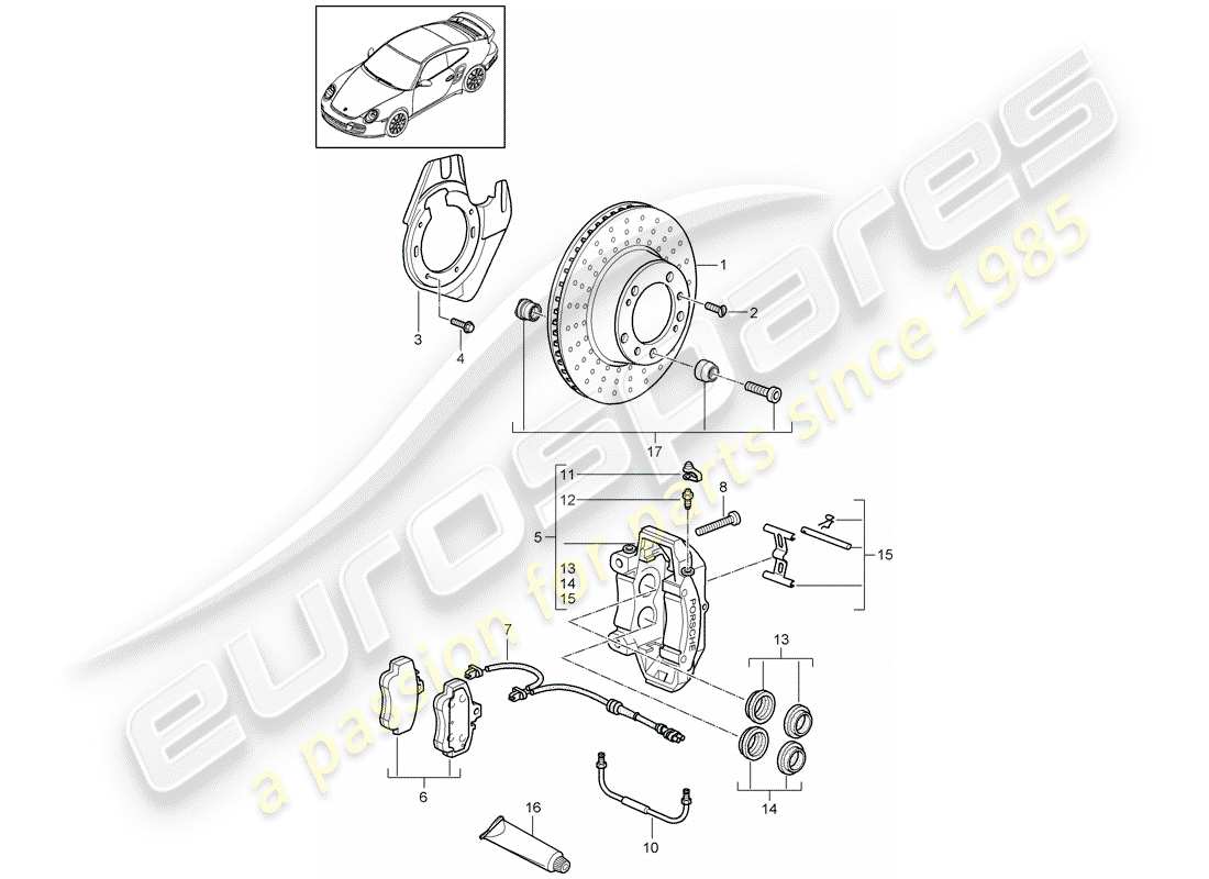 porsche 2012 (997-2 turbo / gt2 rs) scheibenbremsen ersatzteildiagramm