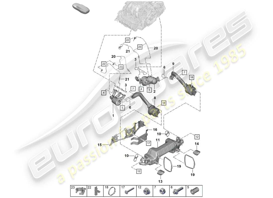 porsche 2019 (718 boxster spyder) auspuffanlage teilediagramm