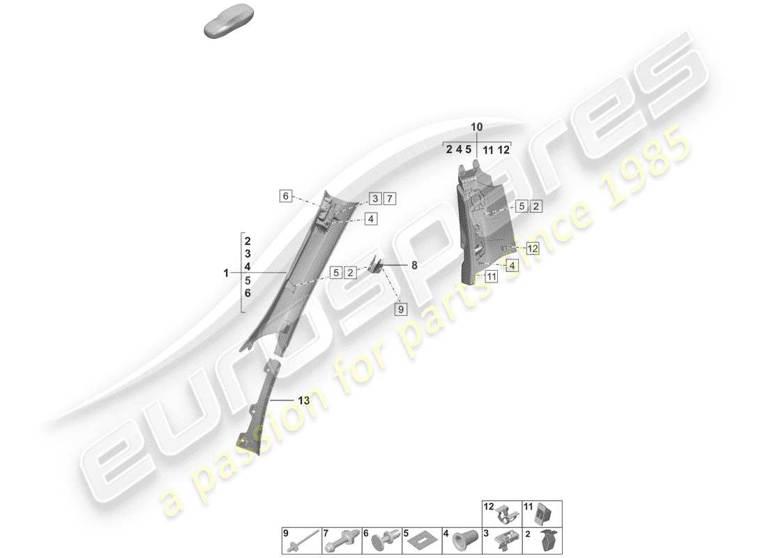 porsche 2019 (992-1) verkleidung, säule a diagramm für ersatzteile
