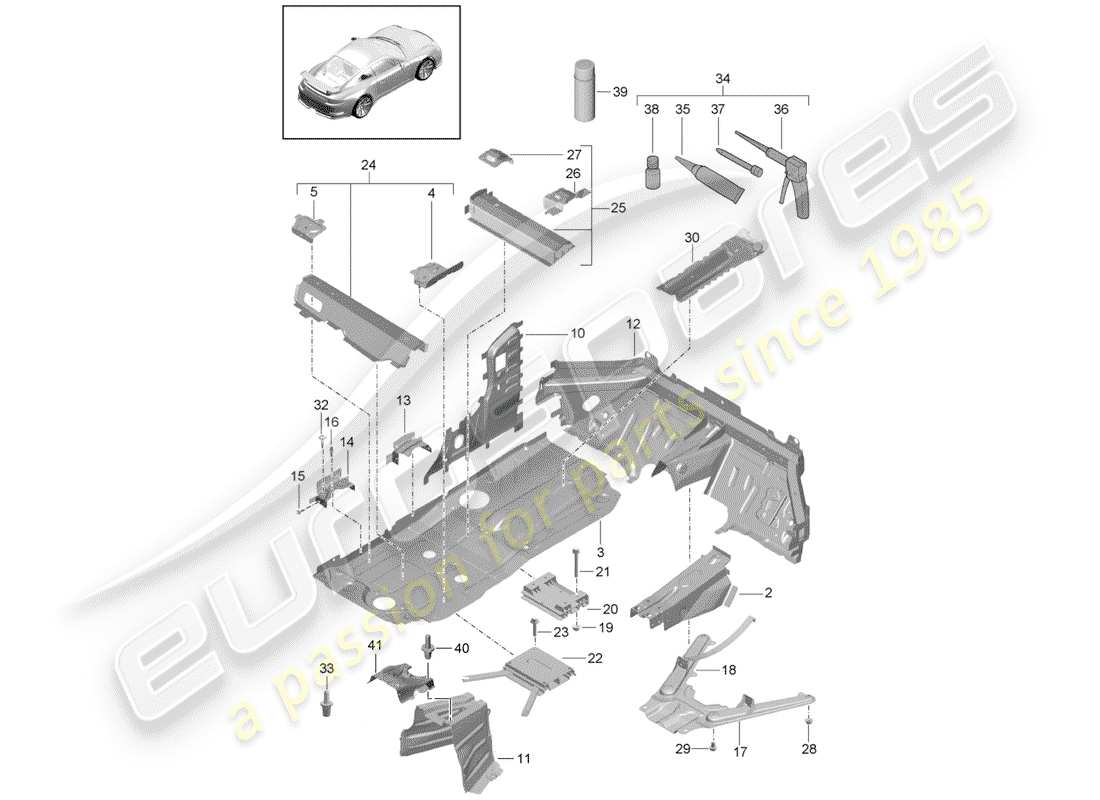 porsche 2019 (991-2 r/gt3/rs) bodenwanne - ersatzteildiagramm