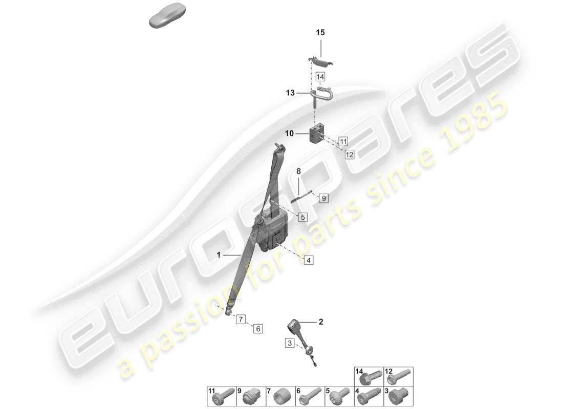 porsche 2019 (992-1) dreipunkt-sicherheitsgurt – teilediagramm