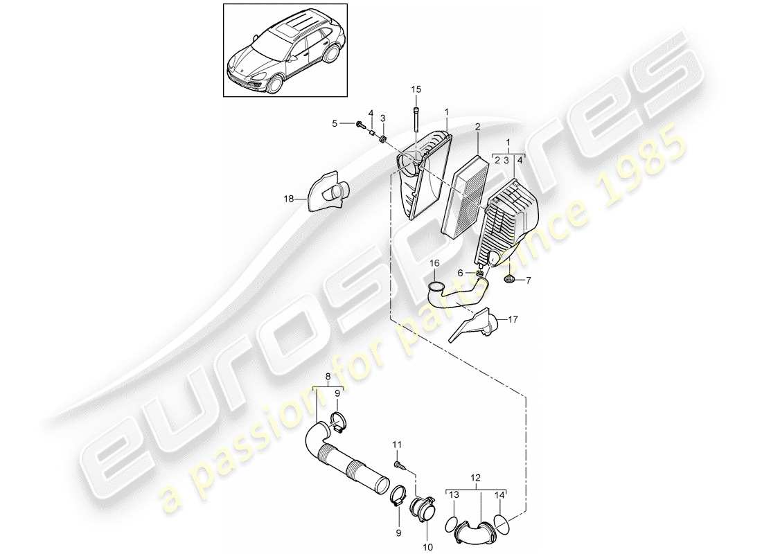 porsche 2013 (cayenne e2 92a) luftfilter mit anschluss ersatzteildiagramm