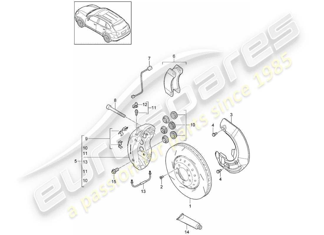 porsche 2012 (cayenne e2 92a) scheibenbremsen ersatzteildiagramm