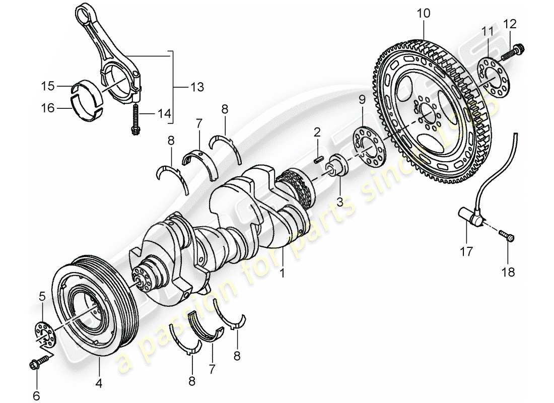 porsche 2008 (cayenne e1 9pa) kurbelwelle teilediagramm