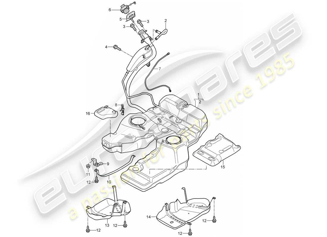 porsche 2008 (cayenne e1 9pa) kraftstofftank mit ersatzteildiagramm