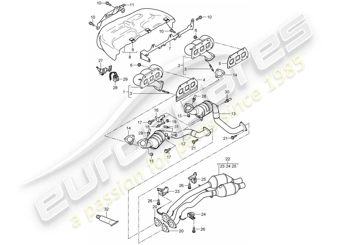 porsche 2008 (cayenne e1 9pa) auspuffanlage teilediagramm