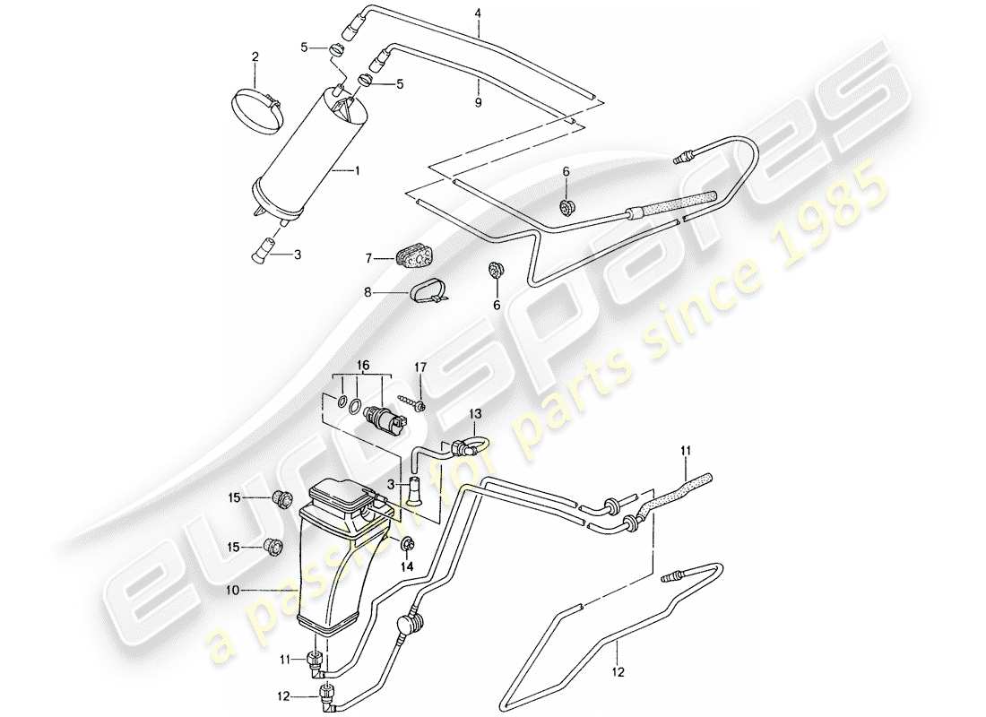 porsche 1995 (993) verdunstungsbehälter - teilediagramm
