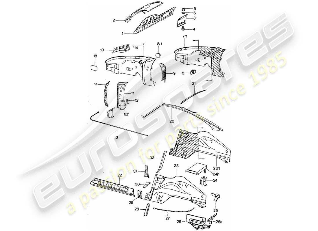 porsche 1975 (911 turbo) innenverkleidung ersatzteildiagramm