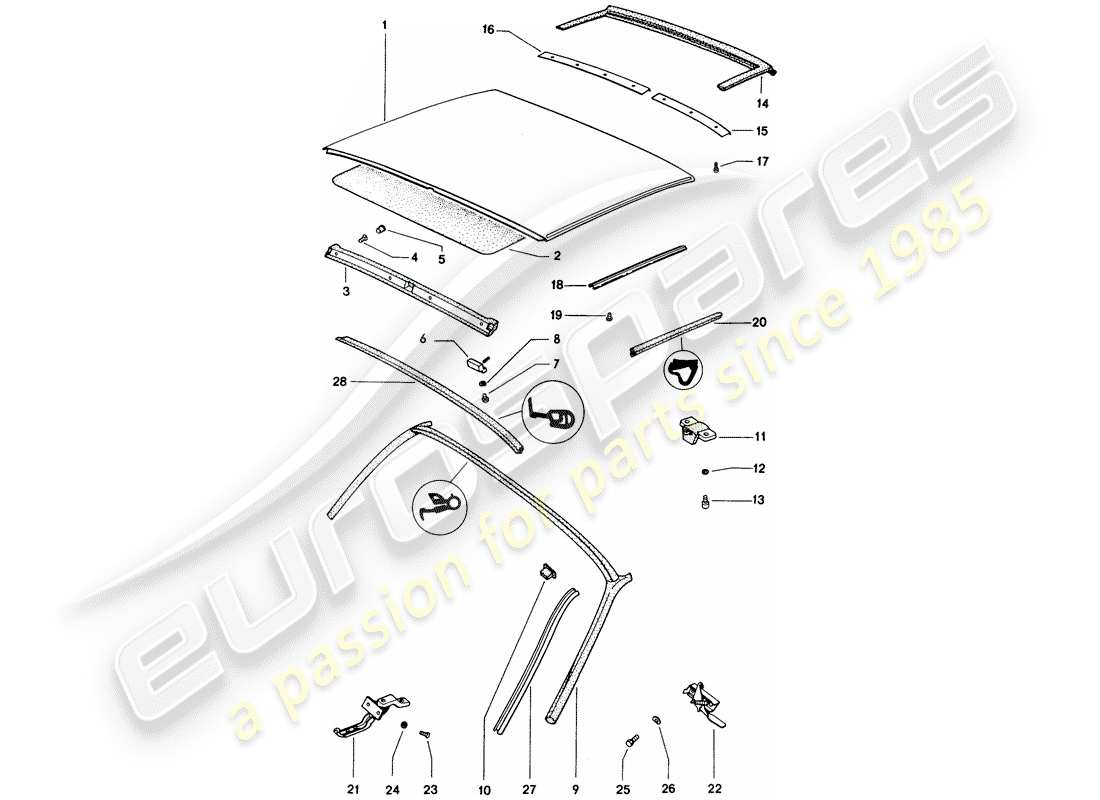 porsche 1972 (914) roof-teilediagramm