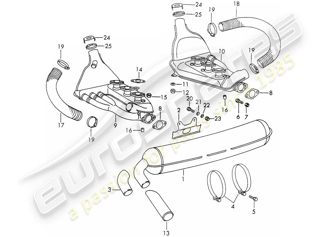 porsche 1969 (911/912) auspuffanlage teilediagramm