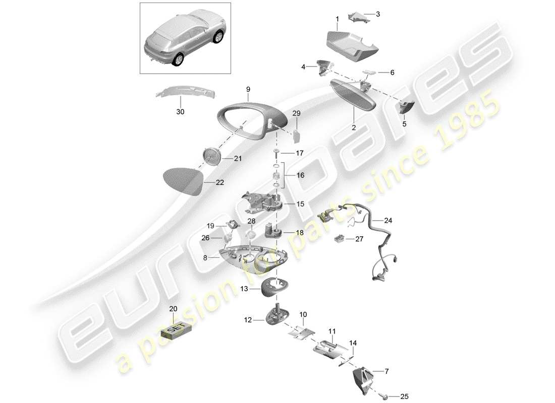 porsche 2018 (macan) innenspiegel ersatzteildiagramm
