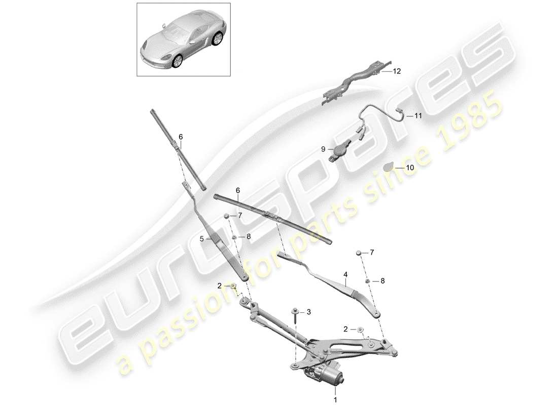 porsche 2020 (718 cayman) scheibenwischeranlage kompl. teilediagramm