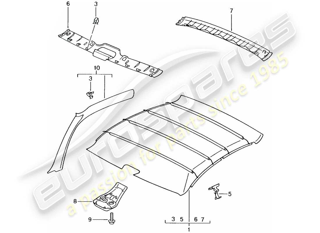 porsche 2005 (996 gt3) dachverkleidung - ersatzteildiagramm