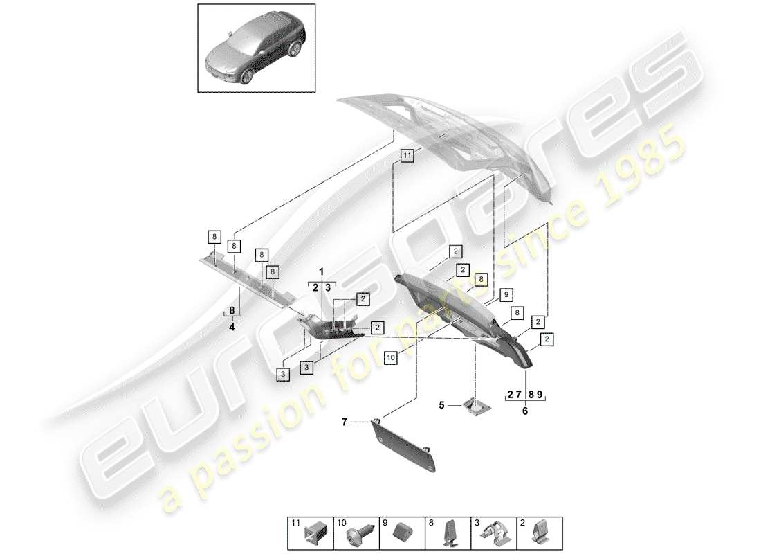 porsche 2018 (cayenne e3 9ya/9yb) verzierung für heckklappe ersatzteildiagramm