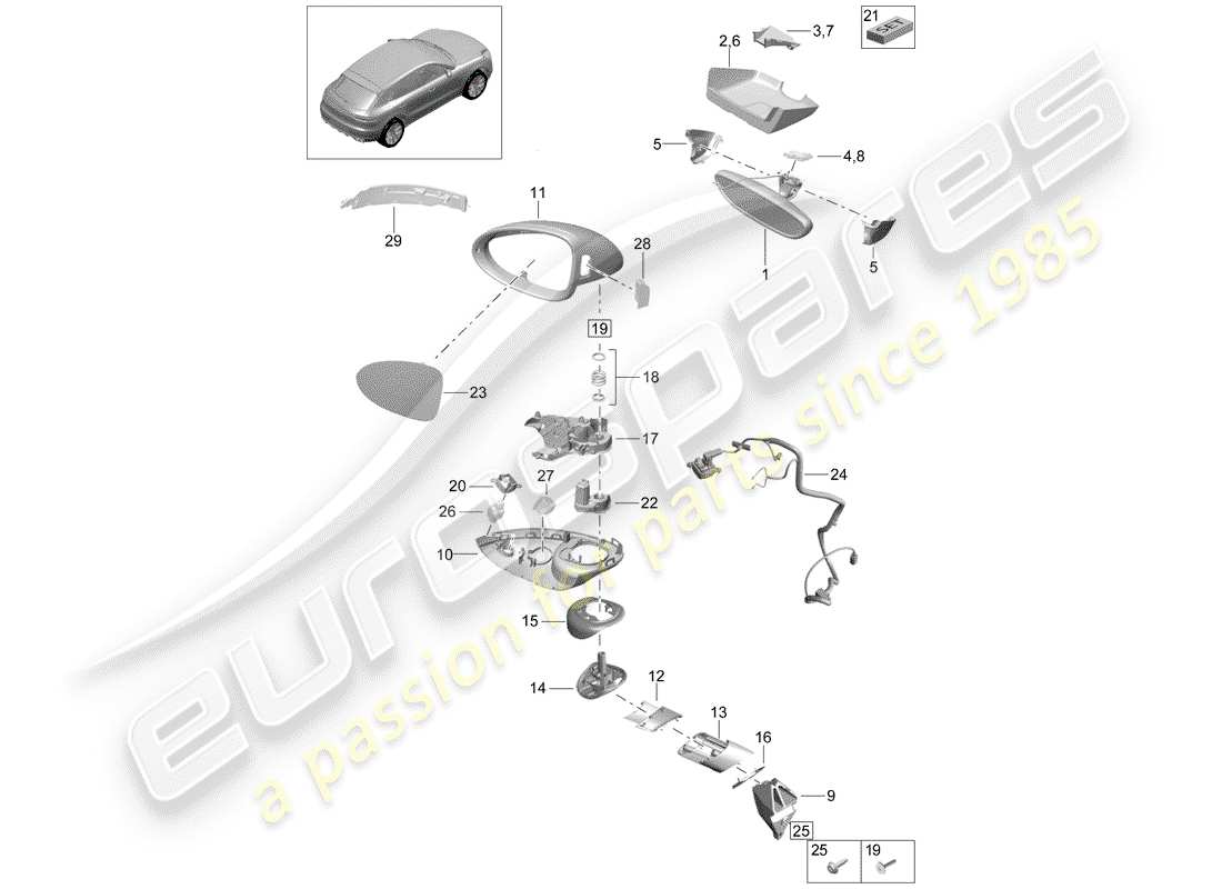 porsche 2020 (macan) rückspiegel ersatzteildiagramm