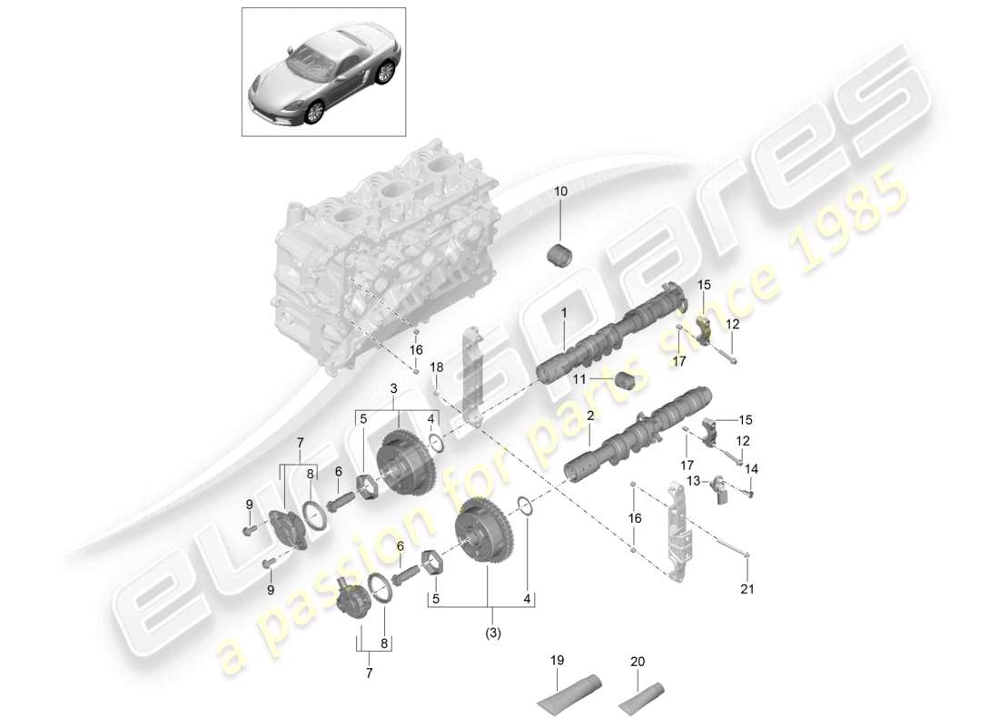 porsche 2020 (718 boxster) nockenwelle hydraulische nockenwellenverstelleinheit mit stößel teilediagramm