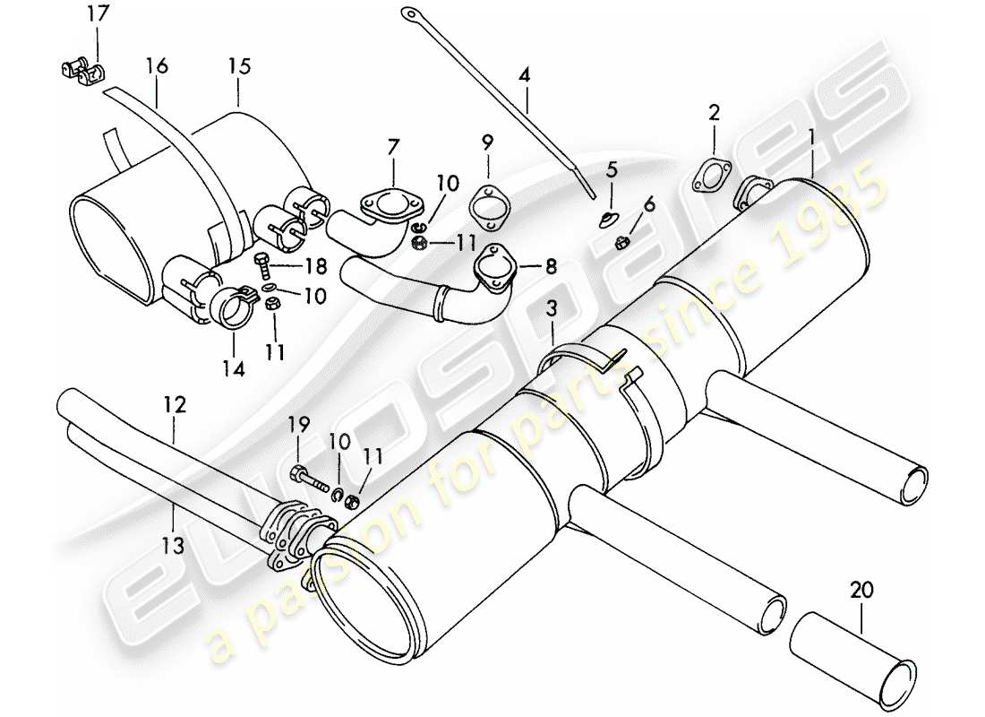 porsche 1962 (356b/356c) auspuffanlage teilediagramm