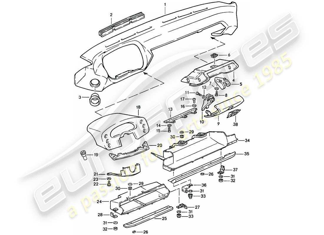 porsche 1982 (928) dashboard-ersatzteildiagramm