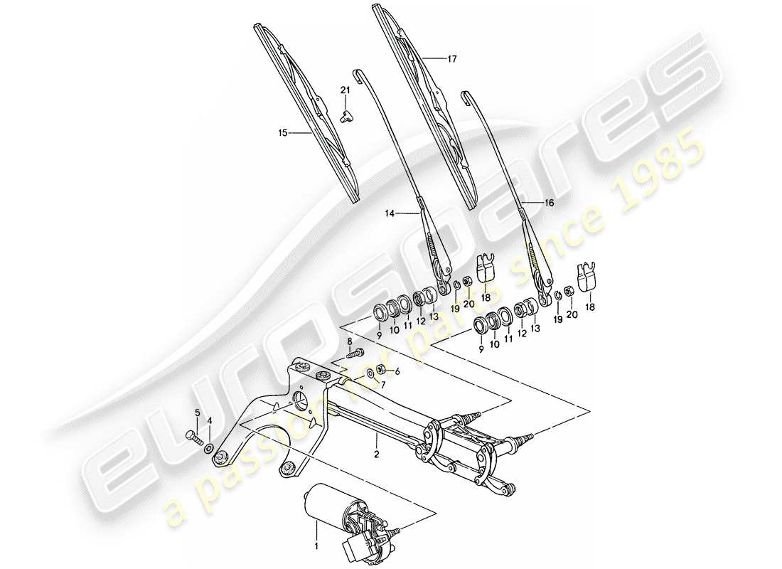 porsche 1998 (993) scheibenwischersystem - ersatzteildiagramm