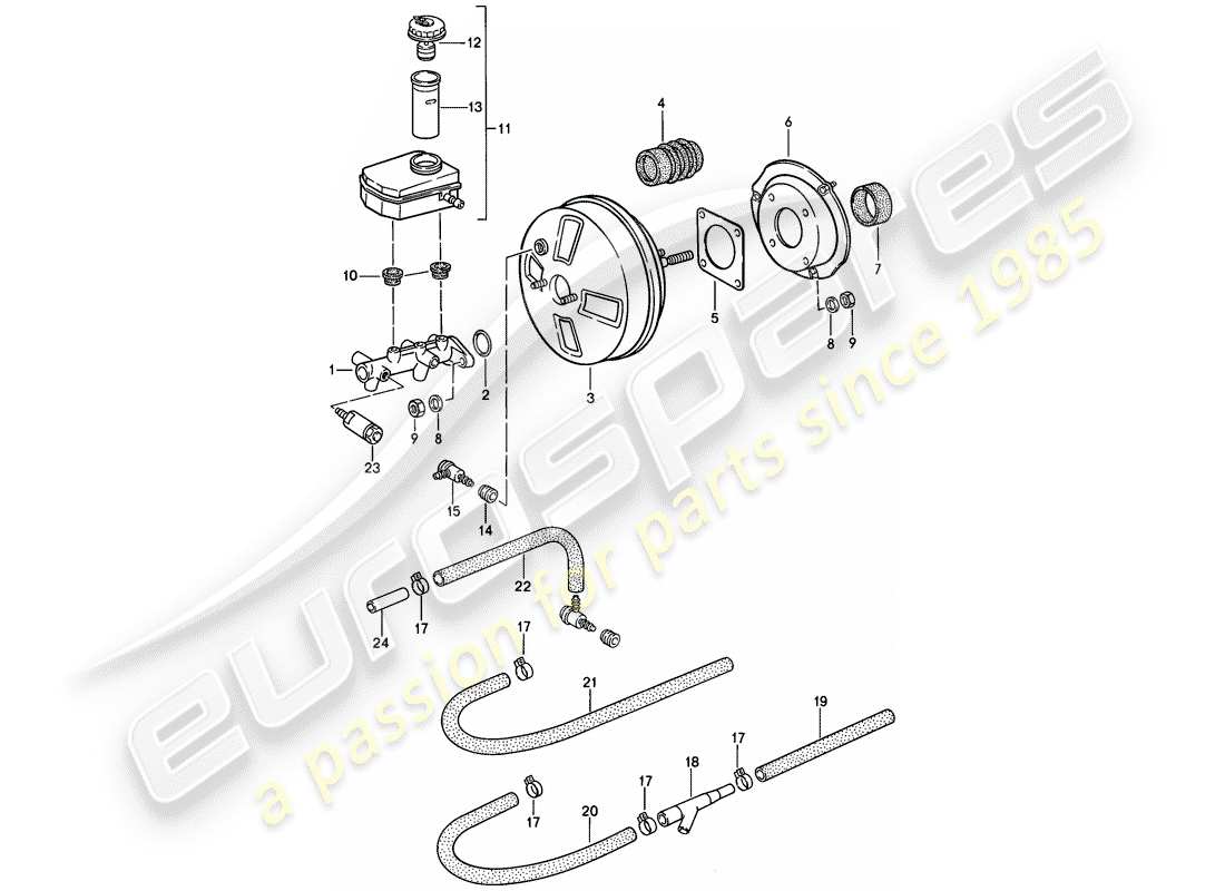 porsche 1988 (944) hauptbremszylinder - bremskraftverstärker - vorratsbehälter ersatzteildiagramm