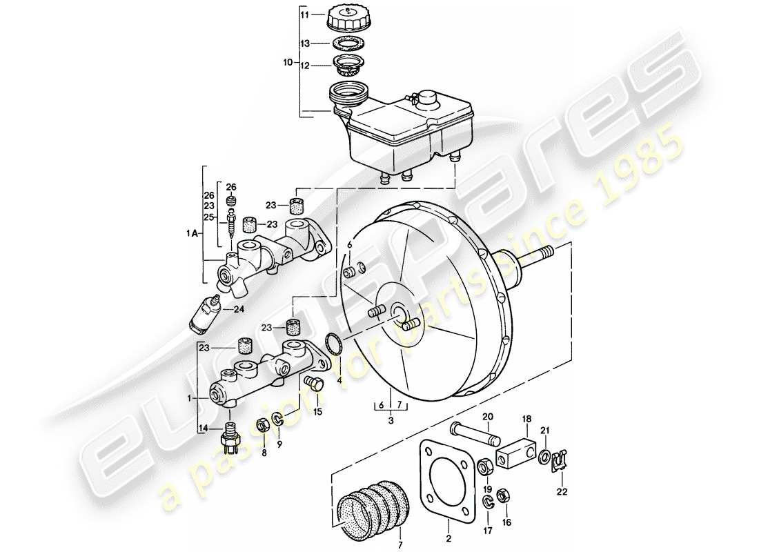 porsche 1984 (928) hauptbremszylinder - bremskraftverstärker ersatzteildiagramm