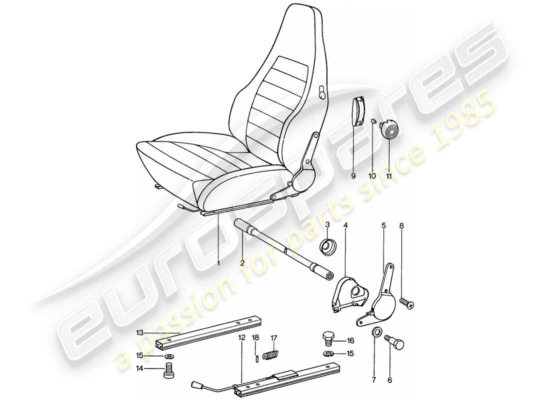 porsche 1977 (911) sportsitz - komplett ersatzteildiagramm