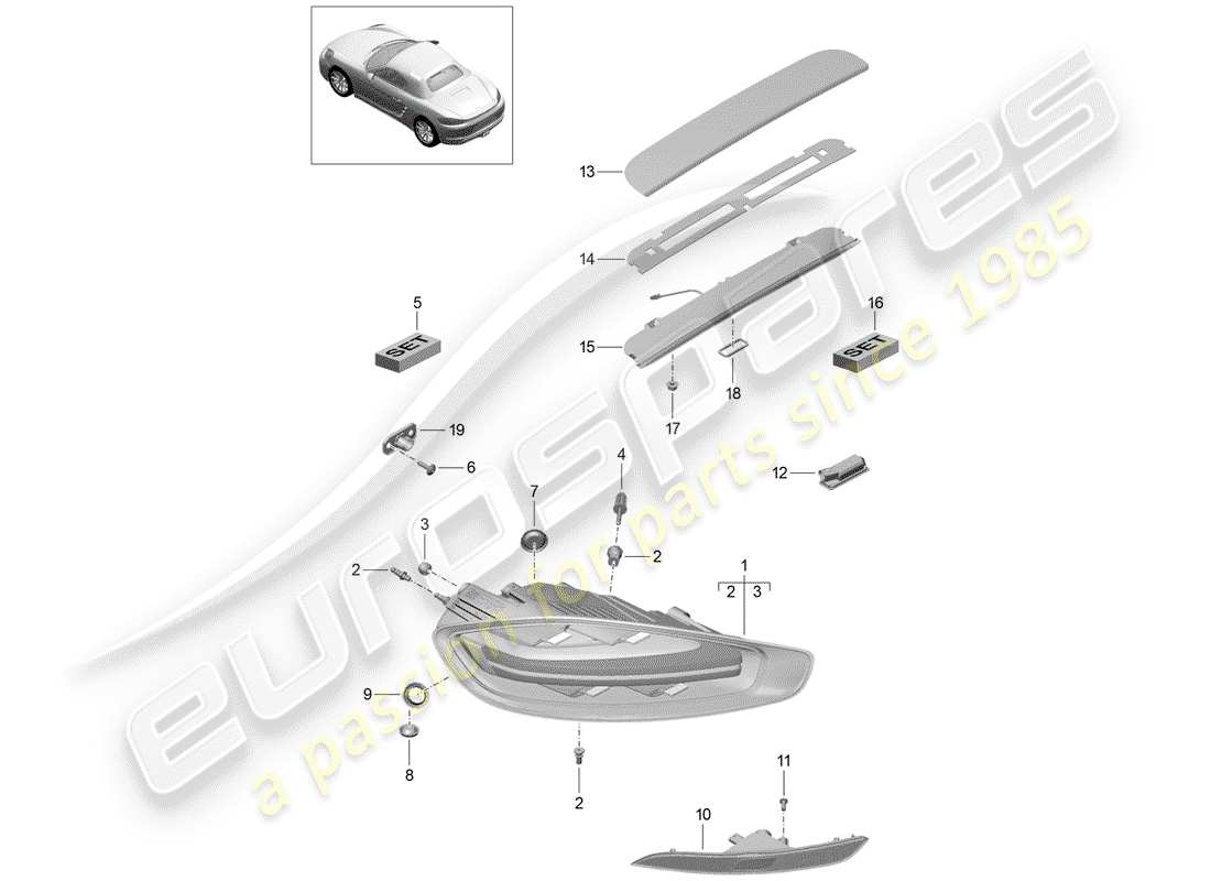 porsche 2020 (718 boxster) rücklicht ersatzteildiagramm