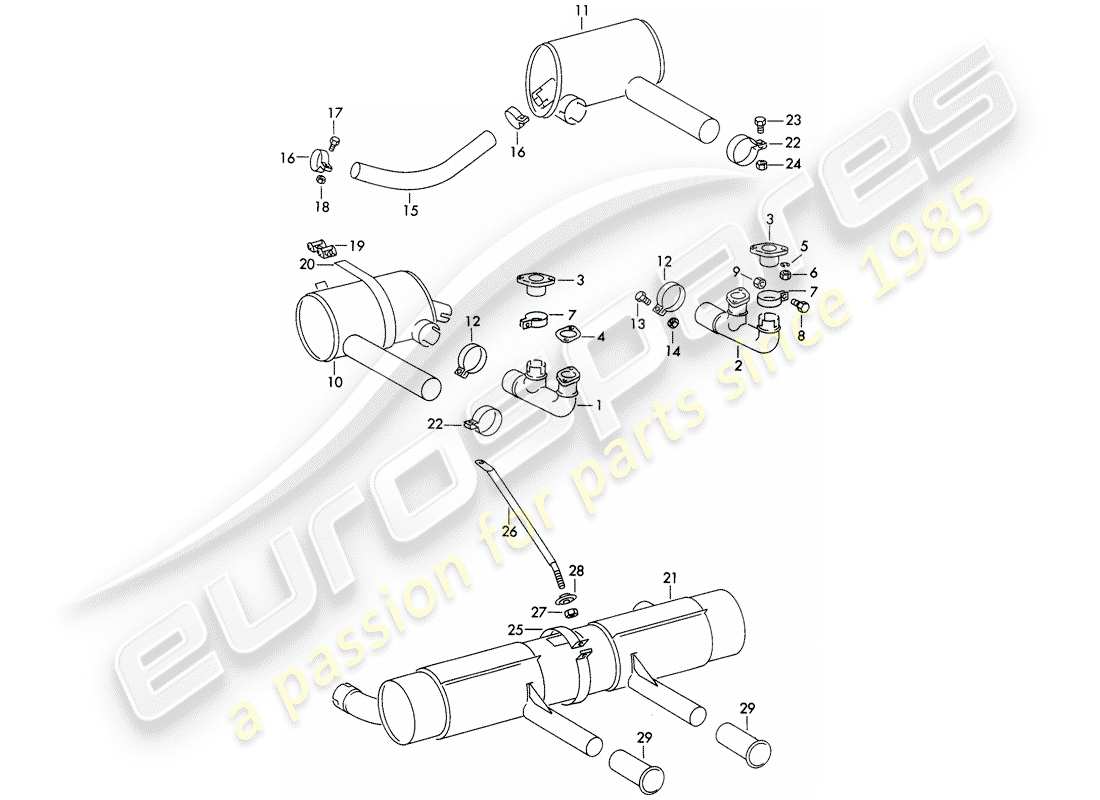 porsche 1954 (356/356a) auspuffanlage teilediagramm