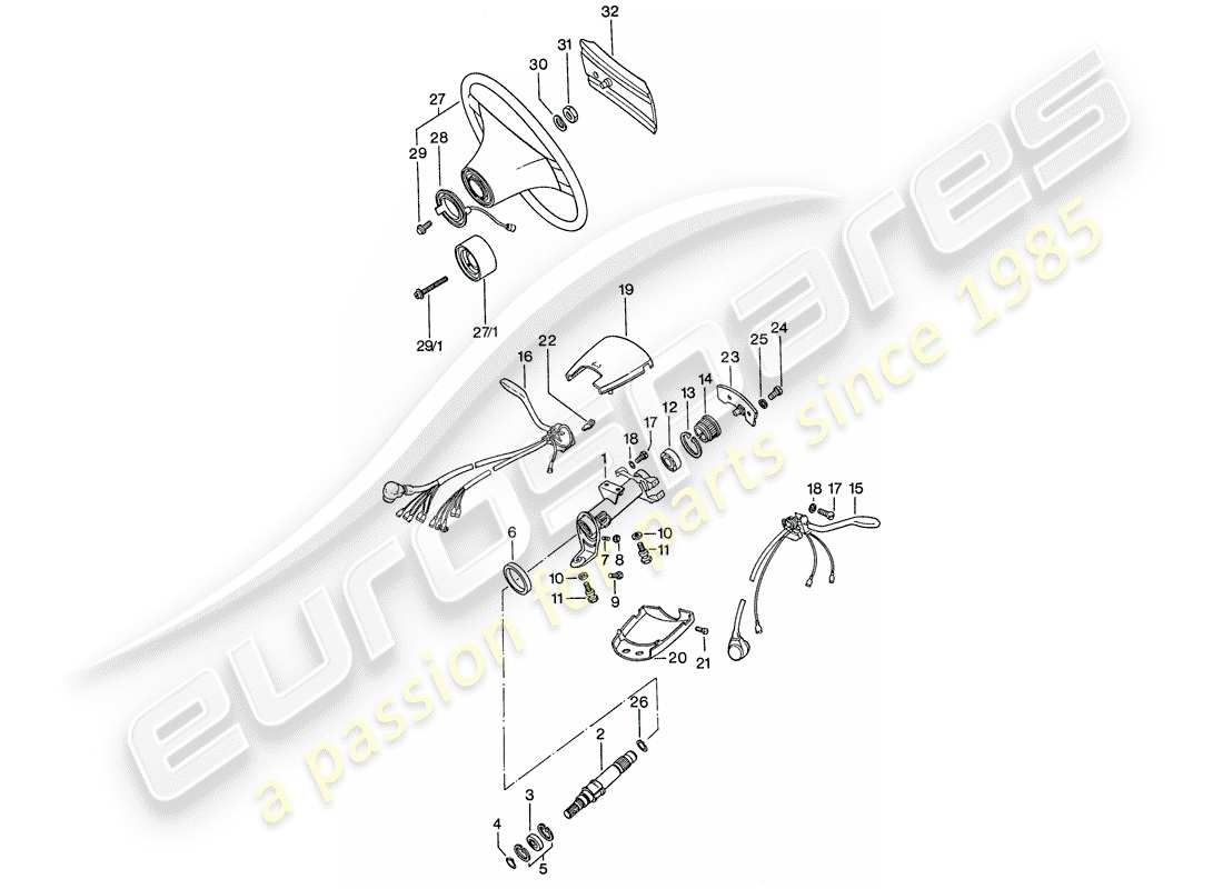 porsche 1977 (911) lenkrad - lenkwelle lager - lenksäulenschalter ersatzteildiagramm