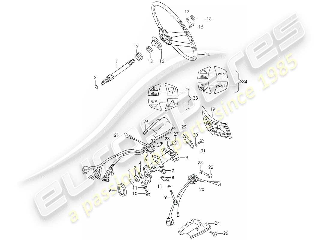 porsche 1973 (911) zwischenlenkwelle - lenkrad - lenkstockschalter ersatzteildiagramm