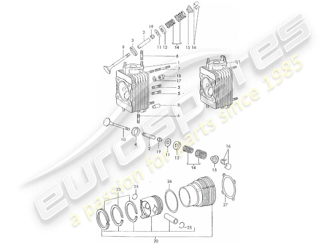 porsche 1973 (911) zylinderkopf - zylinder mit kolben - d - mj 1972>> ersatzteildiagramm
