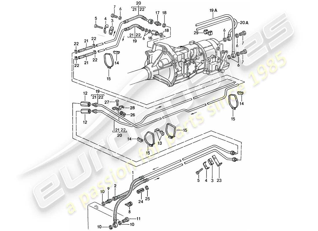 porsche 1988 (924s) ölkühlung - automatikgetriebe ersatzteildiagramm