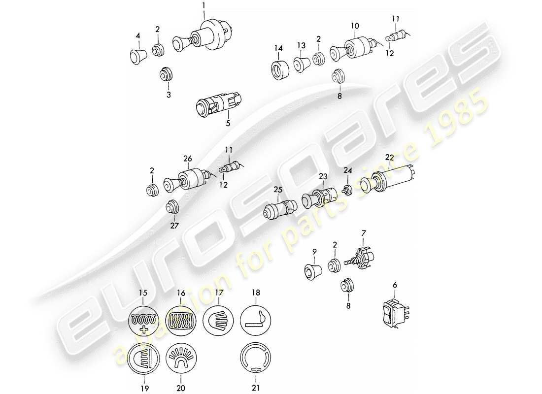porsche 1970 (911) schalter - armaturenbrettverkleidung ersatzteildiagramm