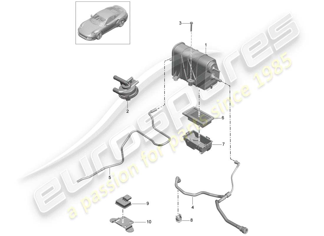porsche 2016 (991-1 turbo) verdunstungsbehälter - teilediagramm