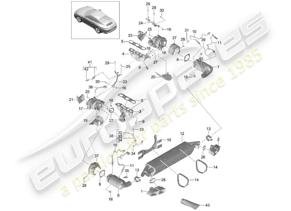 porsche 2017 (991-2 turbo) auspuffanlage teilediagramm