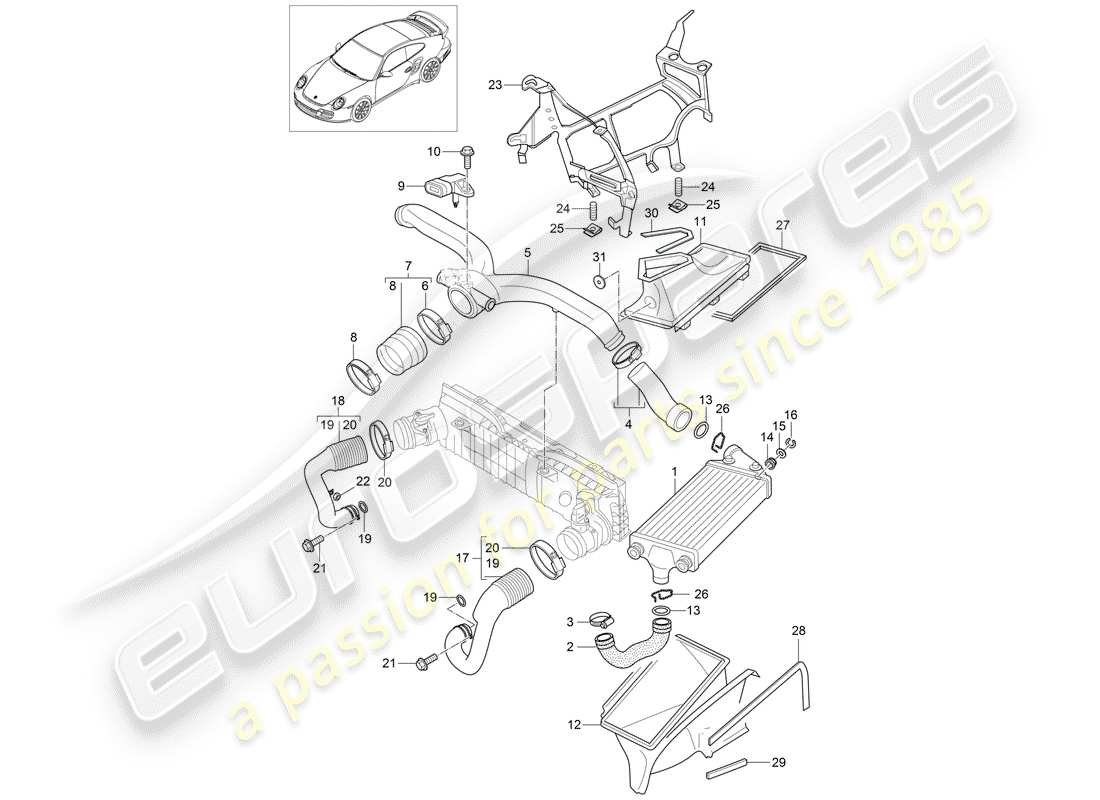 porsche 2011 (997-2 turbo / gt2 rs) turbolader teilediagramm
