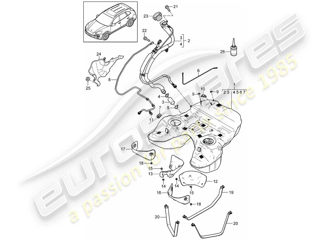porsche 2012 (cayenne e2 92a) kraftstofftank teilediagramm