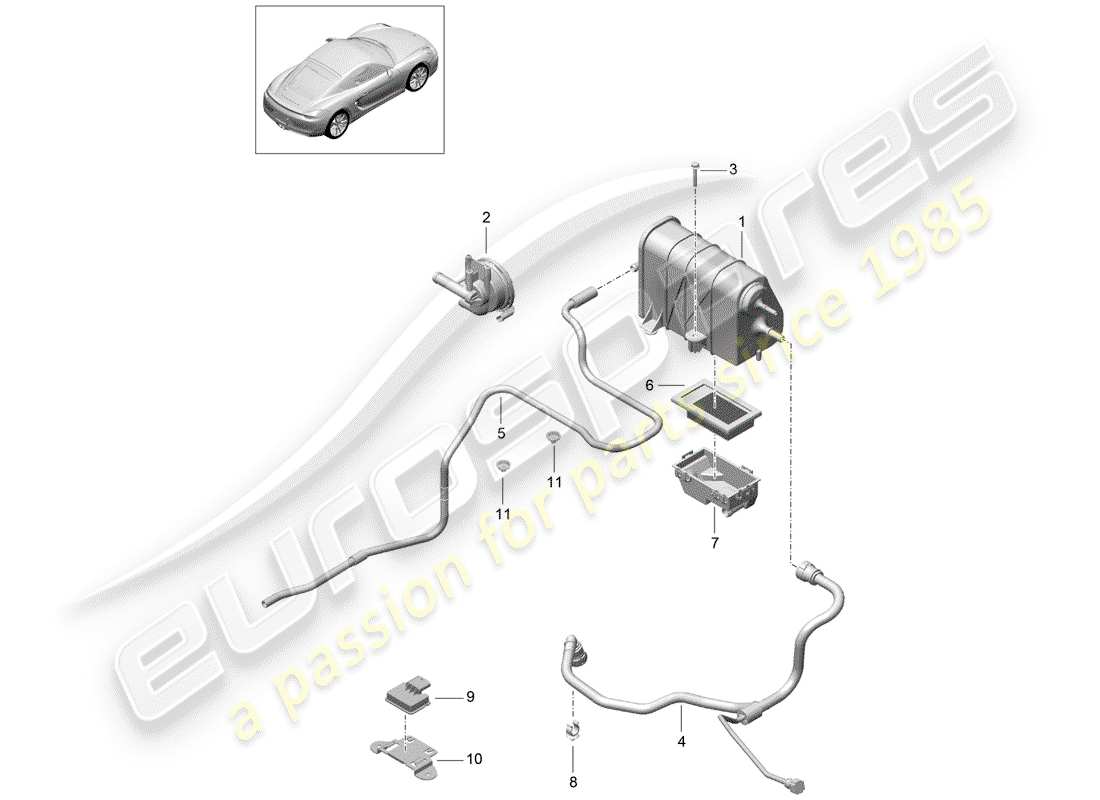 porsche 2014 (981 cayman) verdunstungsbehälter - teilediagramm