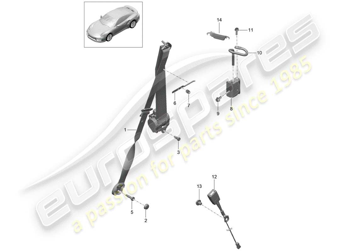 porsche 2020 (991-2 turbo) dreipunkt-sicherheitsgurt – teilediagramm