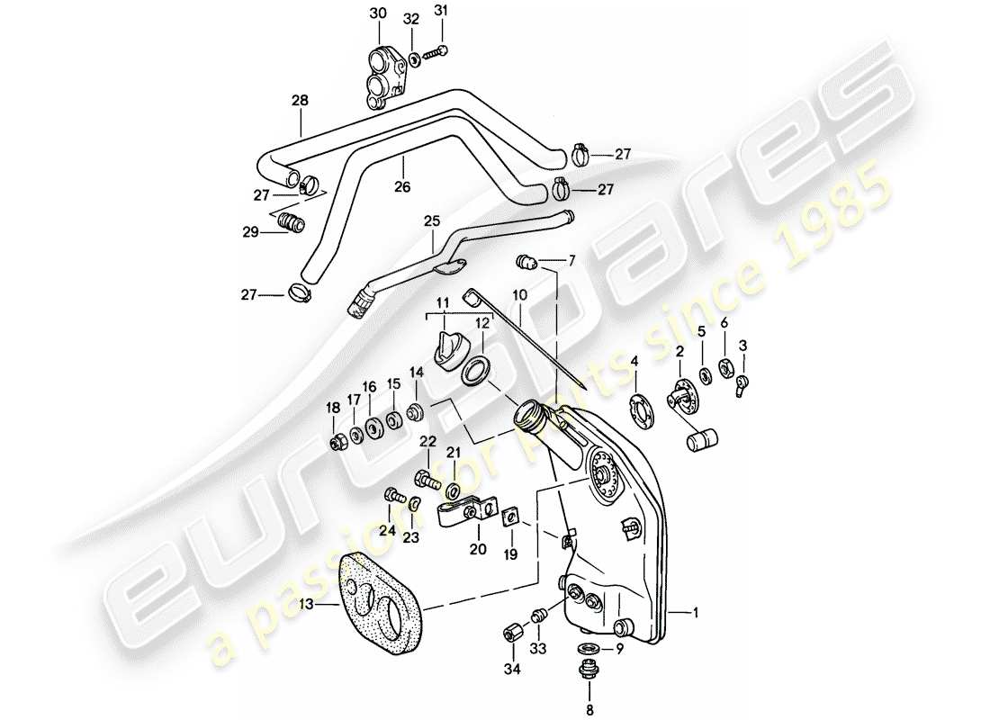 porsche 1989 (911) motorschmierung - öltank - leitungen ersatzteildiagramm